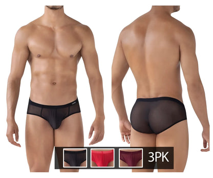 Black mesh briefs with a solid black waistband from the Clever 519962 3PK Australian Latin Briefs in black color