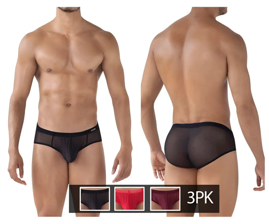 Black mesh briefs with a solid black waistband from the Clever 519962 3PK Australian Latin Briefs in black color
