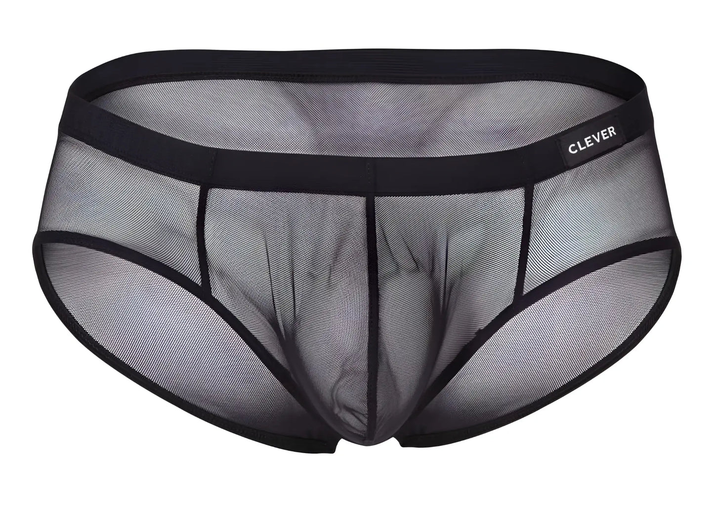 Black sheer mesh briefs with solid black waistband and clever brand label from clever 519962 australian latin briefs pack