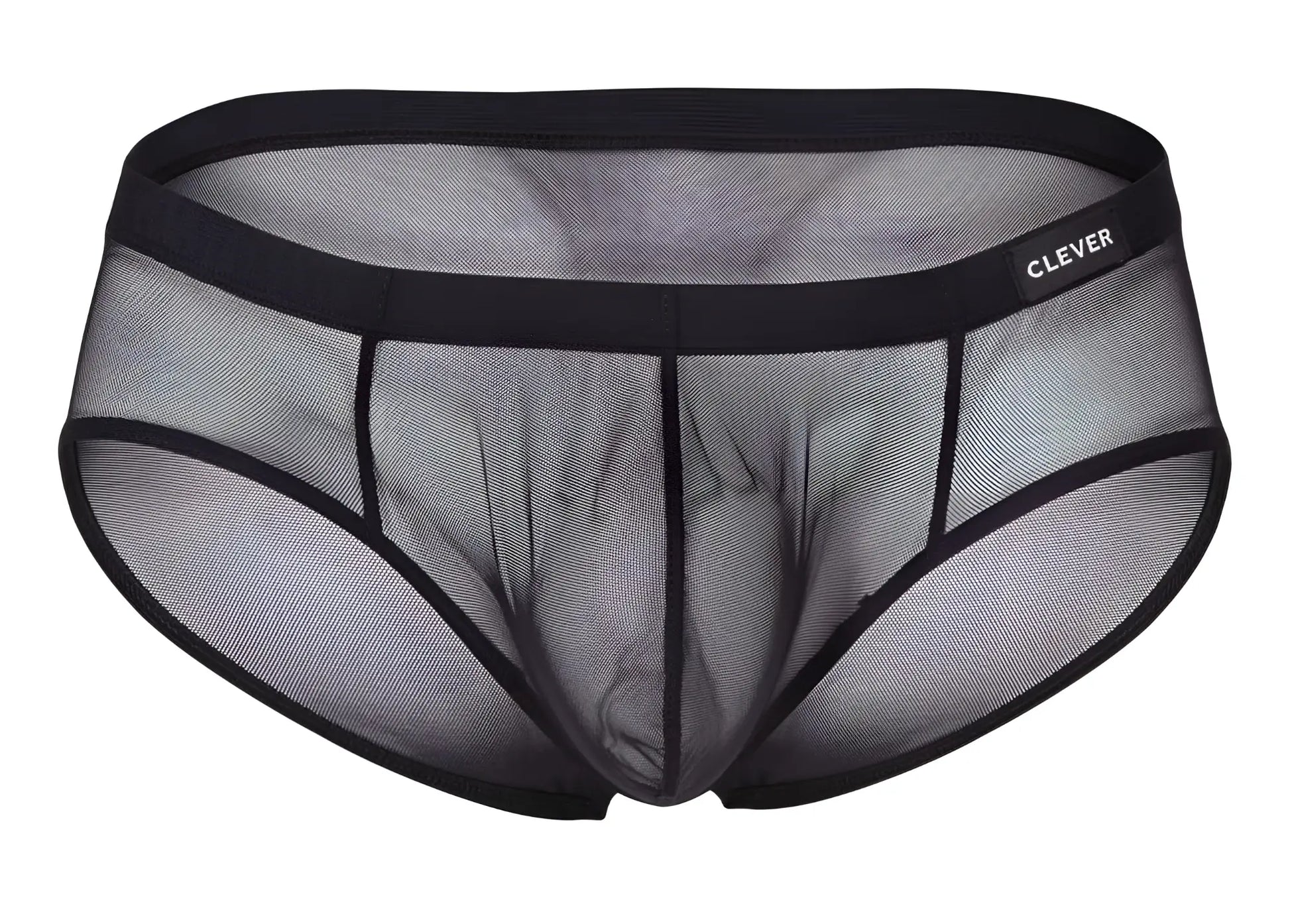 Black sheer mesh briefs with solid black waistband and clever brand label from clever 519962 australian latin briefs pack
