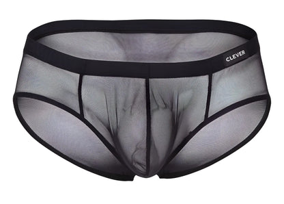 Black sheer mesh briefs with solid black waistband and clever brand label from clever 519962 australian latin briefs pack