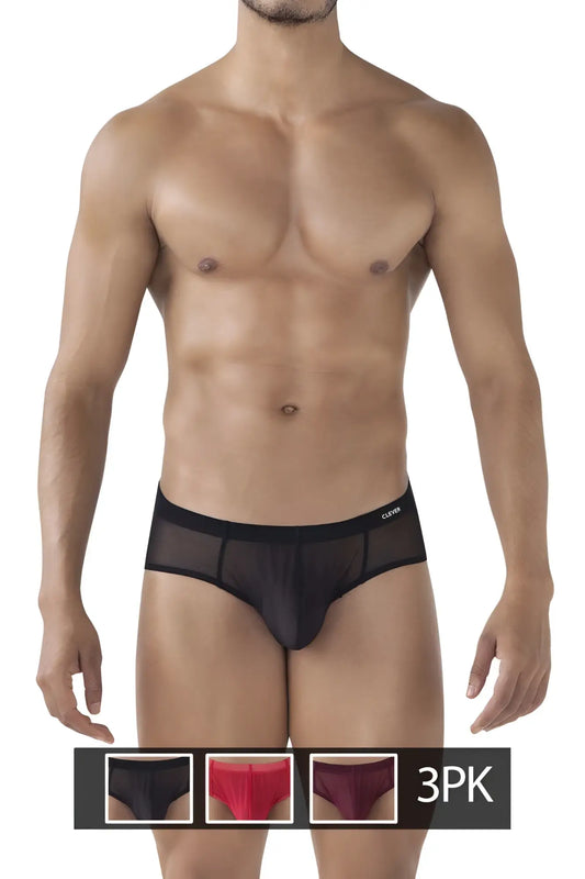 Black sheer mesh briefs with solid black waistband from clever 519962 3pk australian latin briefs in black color