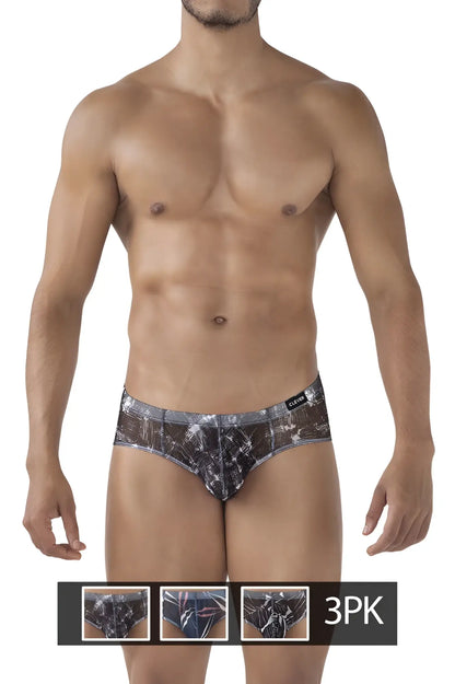 Clever 519963 3pk australian latin briefs in black and silver pattern with sleek modern design for men