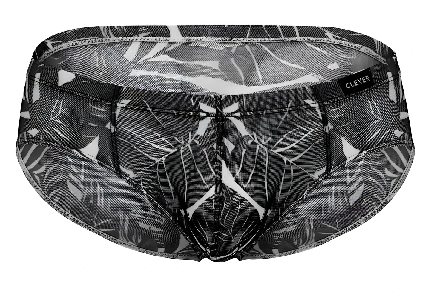 Black and white tropical leaf mesh briefs by clever in blue black and black colors for australian latin dance use