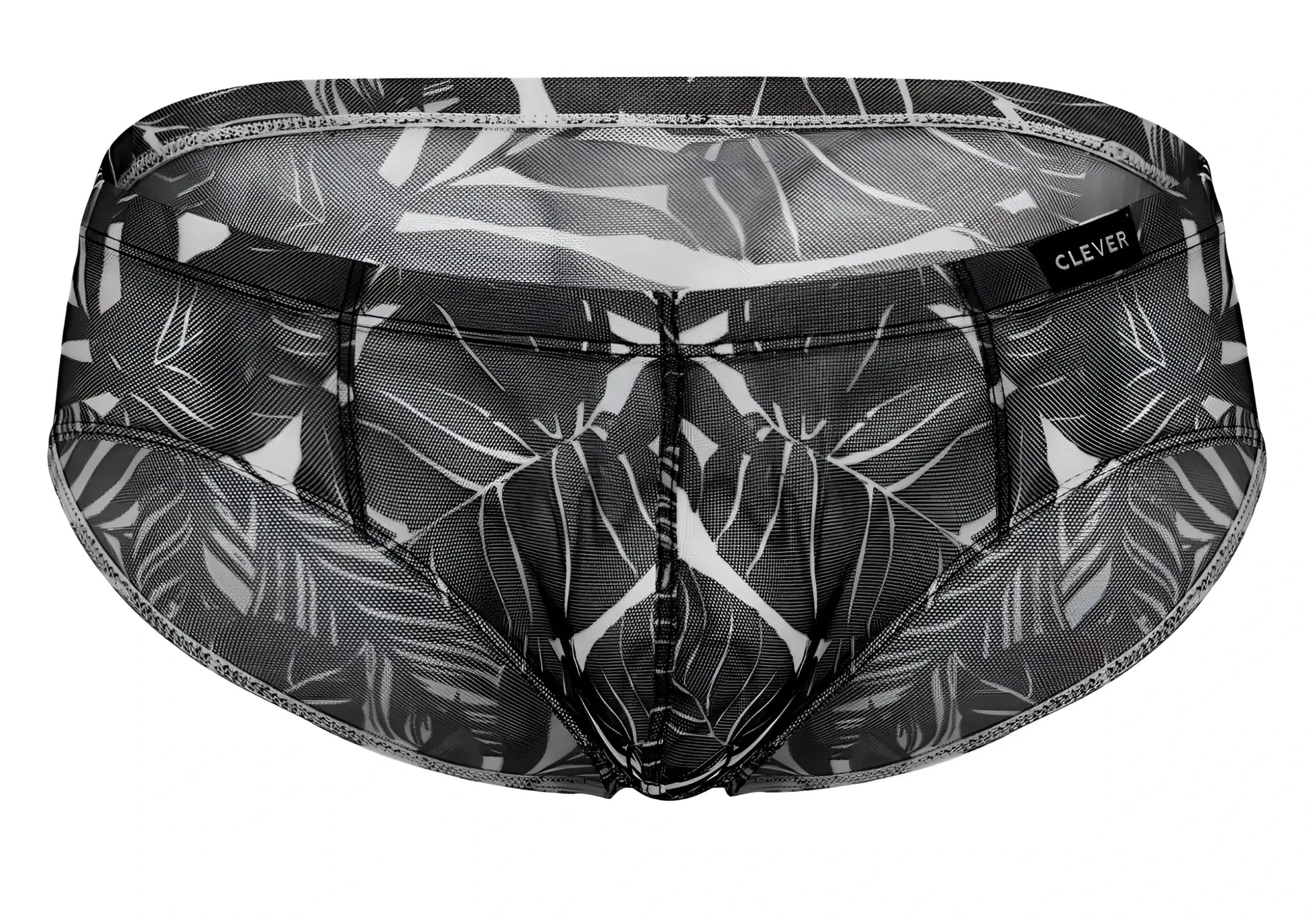 Black and white tropical leaf mesh briefs by clever in blue black and black colors for australian latin dance use