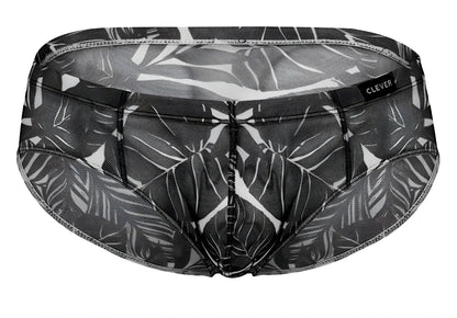 Black and white tropical leaf mesh briefs by clever in blue black and black colors for australian latin dance use
