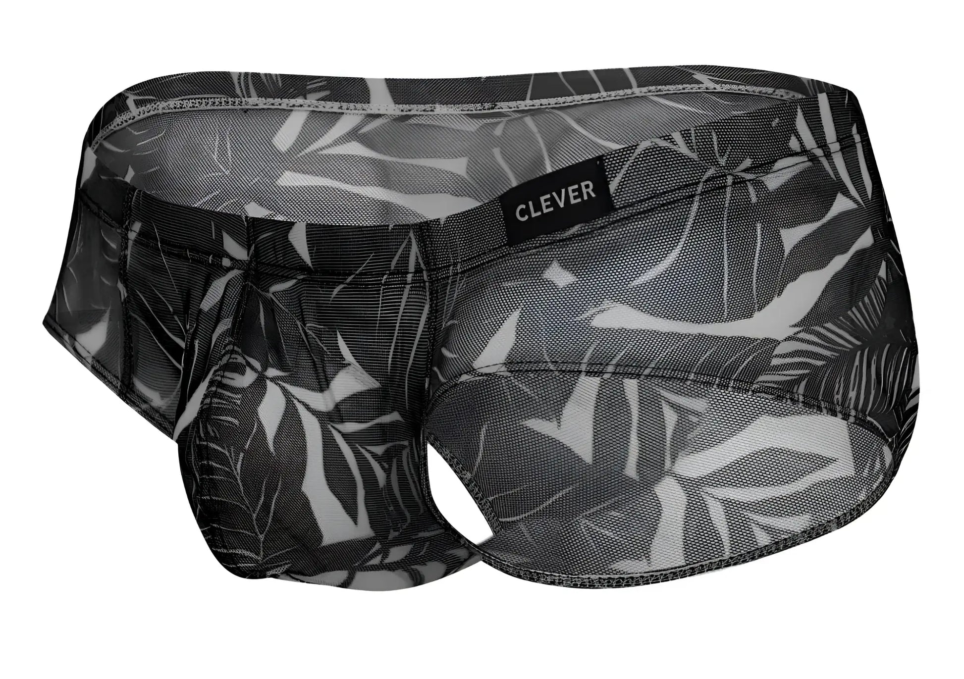 Black and white tropical leaf patterned mesh briefs by Clever in blue and black for Australian Latin dancewear