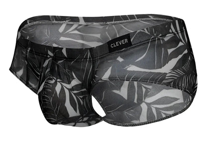 Black and white tropical leaf patterned mesh briefs by Clever in blue and black for Australian Latin dancewear