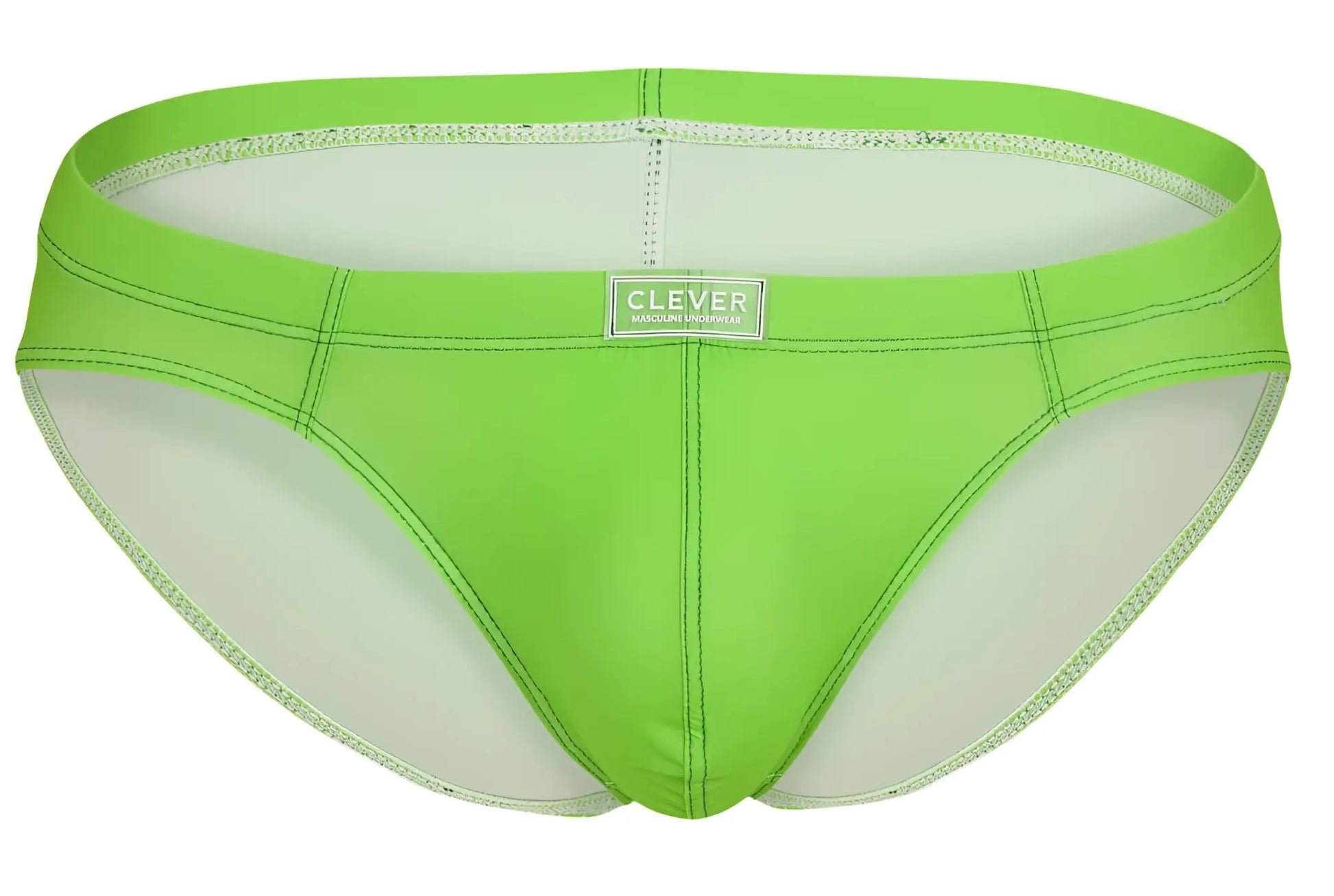 Bright lime green clever 519967 7pk men’s briefs with white interior and stitched seams in multi-colored pack