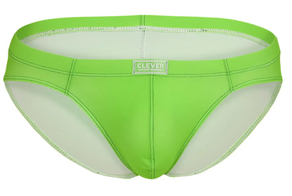 Bright lime green clever 519967 7pk men’s briefs with white interior and stitched seams in multi-colored pack