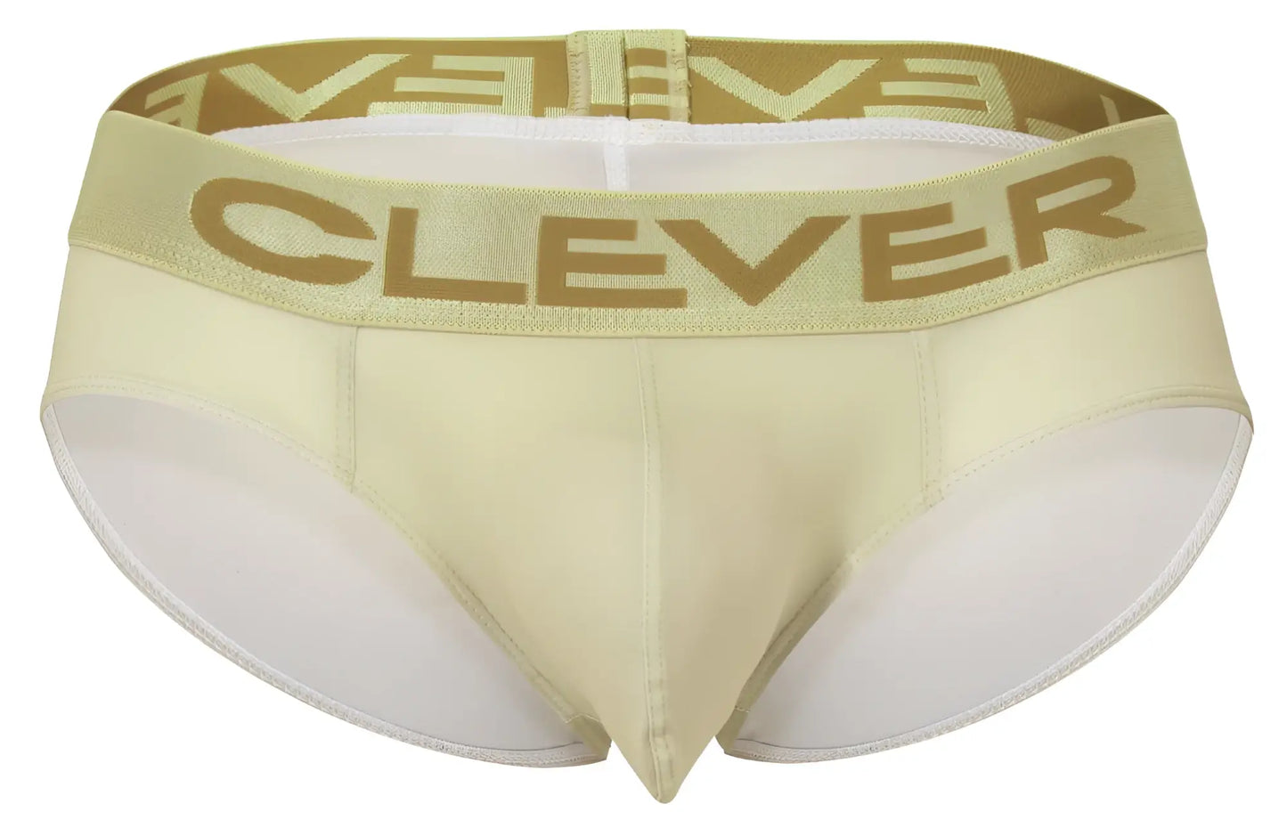 Cream-colored clever men’s briefs with a gold logo waistband from the australian latin 3pk beige-blue-green set