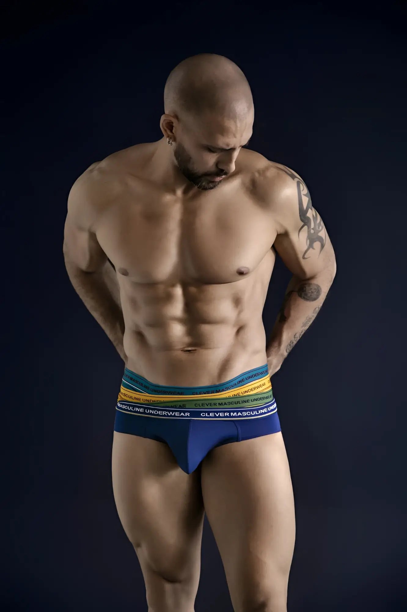 Blue and rainbow-striped men’s briefs from clever 519969 3pk australian latin briefs with clever masculine underwear branding