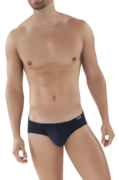 Black clever 5373 australian latin briefs with subtle elastic waistband and cleto brand logo in black color