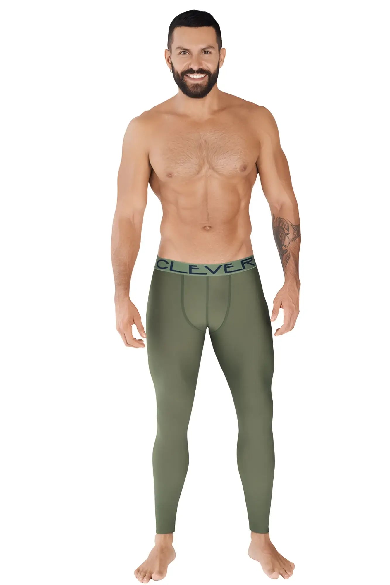 Olive green seamless leggings with clever branding on the waistband ideal for athletic use size m