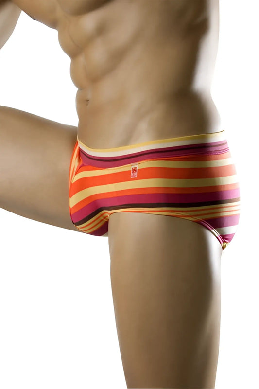 Clever swim brief tropical swimwear 0514 size s in vibrant orange pink and yellow striped snug fit men’s briefs