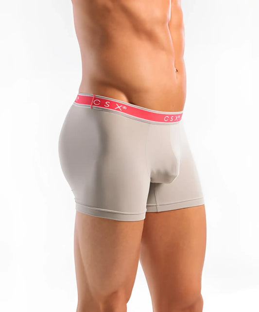 Gray boxer briefs with pink csx logo waistband cocksox classic underwear ghost grey size s front view