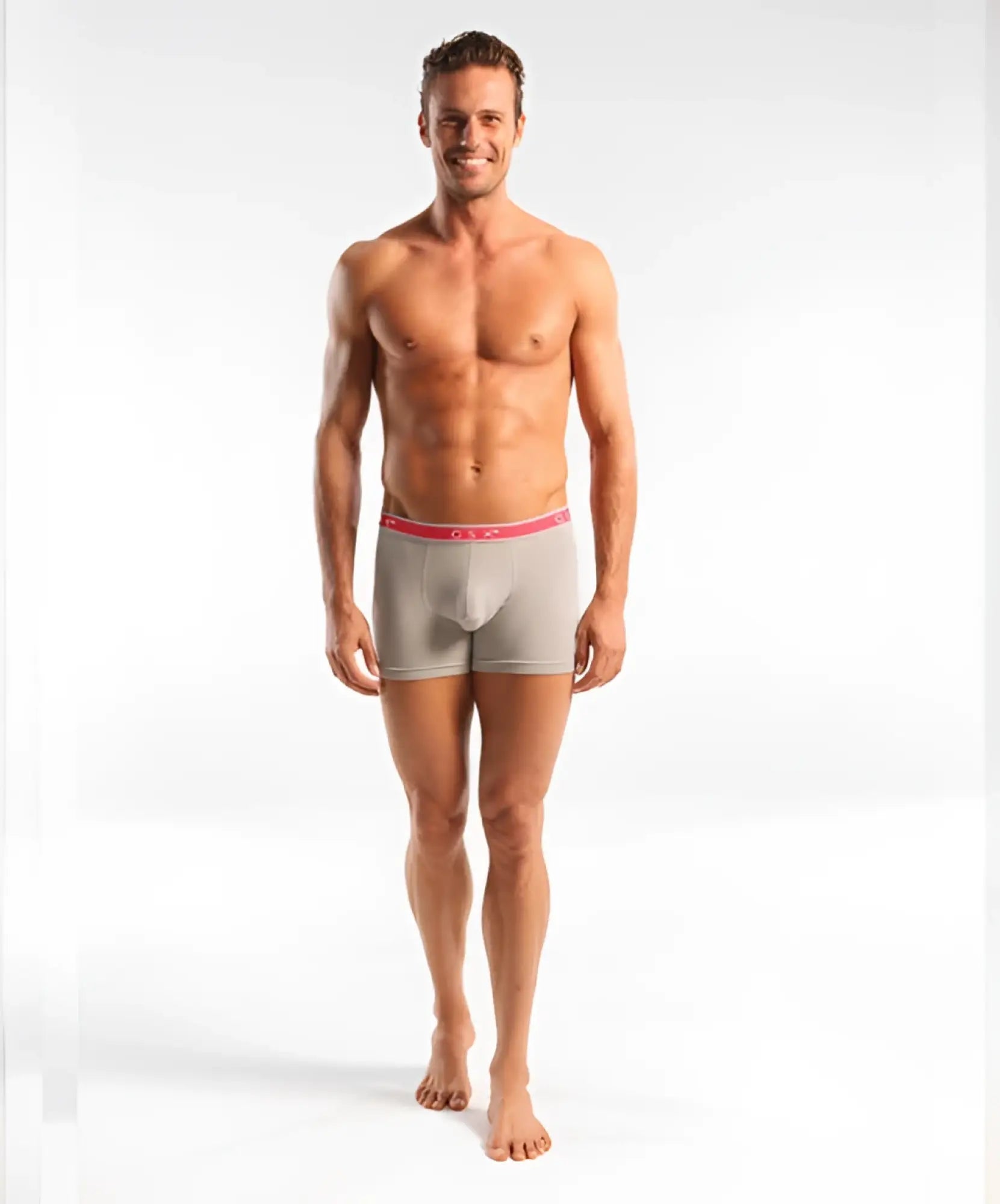 Gray boxer briefs with pink elastic waistband cocksox classic underwear ghost grey csx12 size s front view