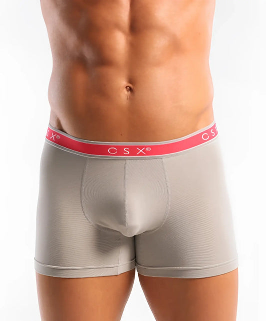 Gray textured cocksox classic boxer briefs with pink csx logo waistband in ghost grey size s
