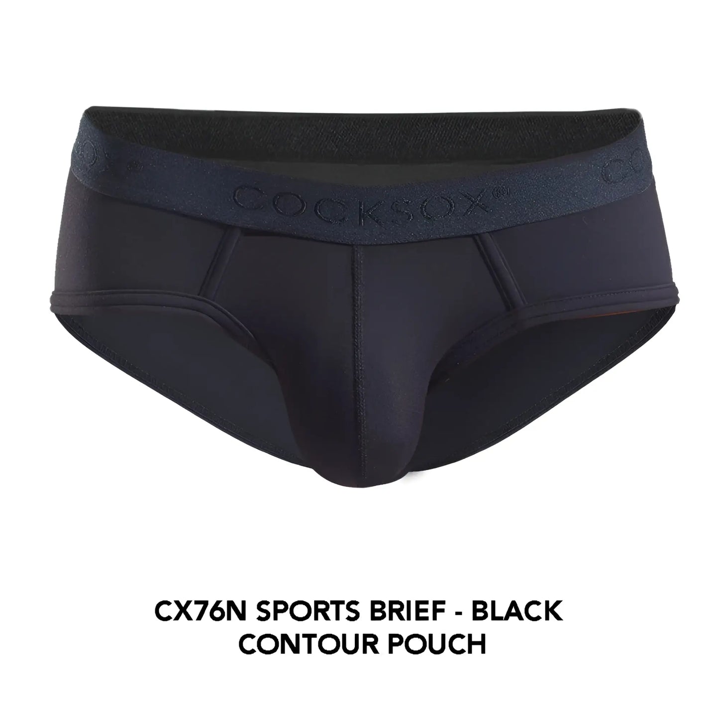 Black Cocksox CX76N Supplex sports brief in black with contour pouch and subtle logo on waistband