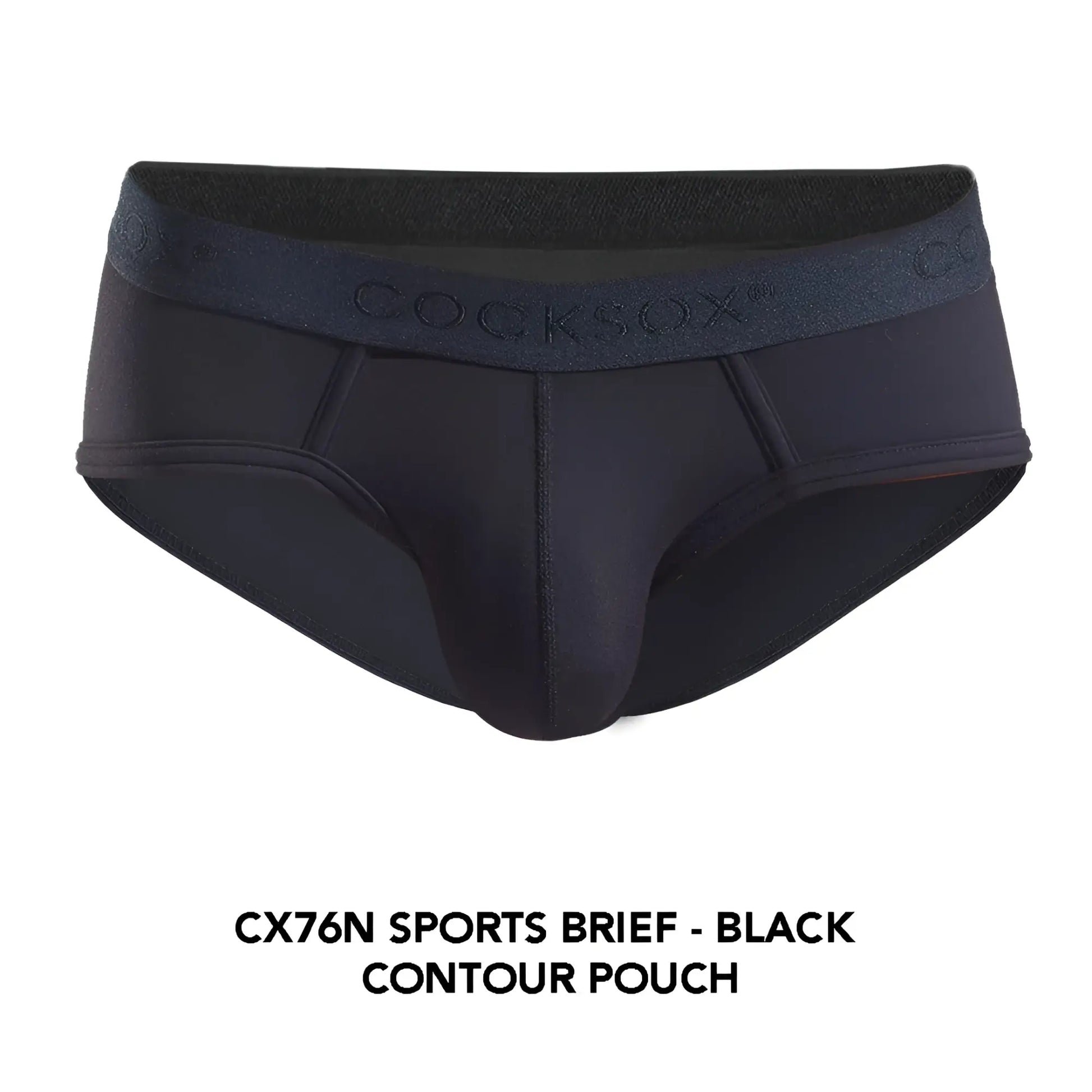 Black Cocksox CX76N Supplex sports brief in black with contour pouch and subtle logo on waistband