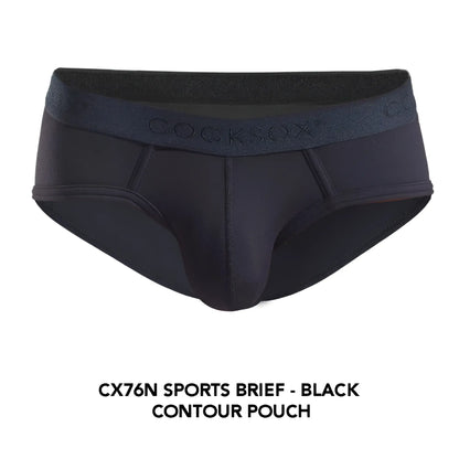 Black Cocksox CX76N Supplex sports brief in black with contour pouch and subtle logo on waistband