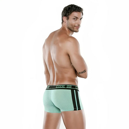 Code 22 motion push up trunk underwear in mint green mesh with black side stripes and branded waistband size 2XL