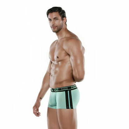Code 22 motion push up trunk turquoise 2XL mesh boxer briefs with mint green color black side stripes and branded waistband