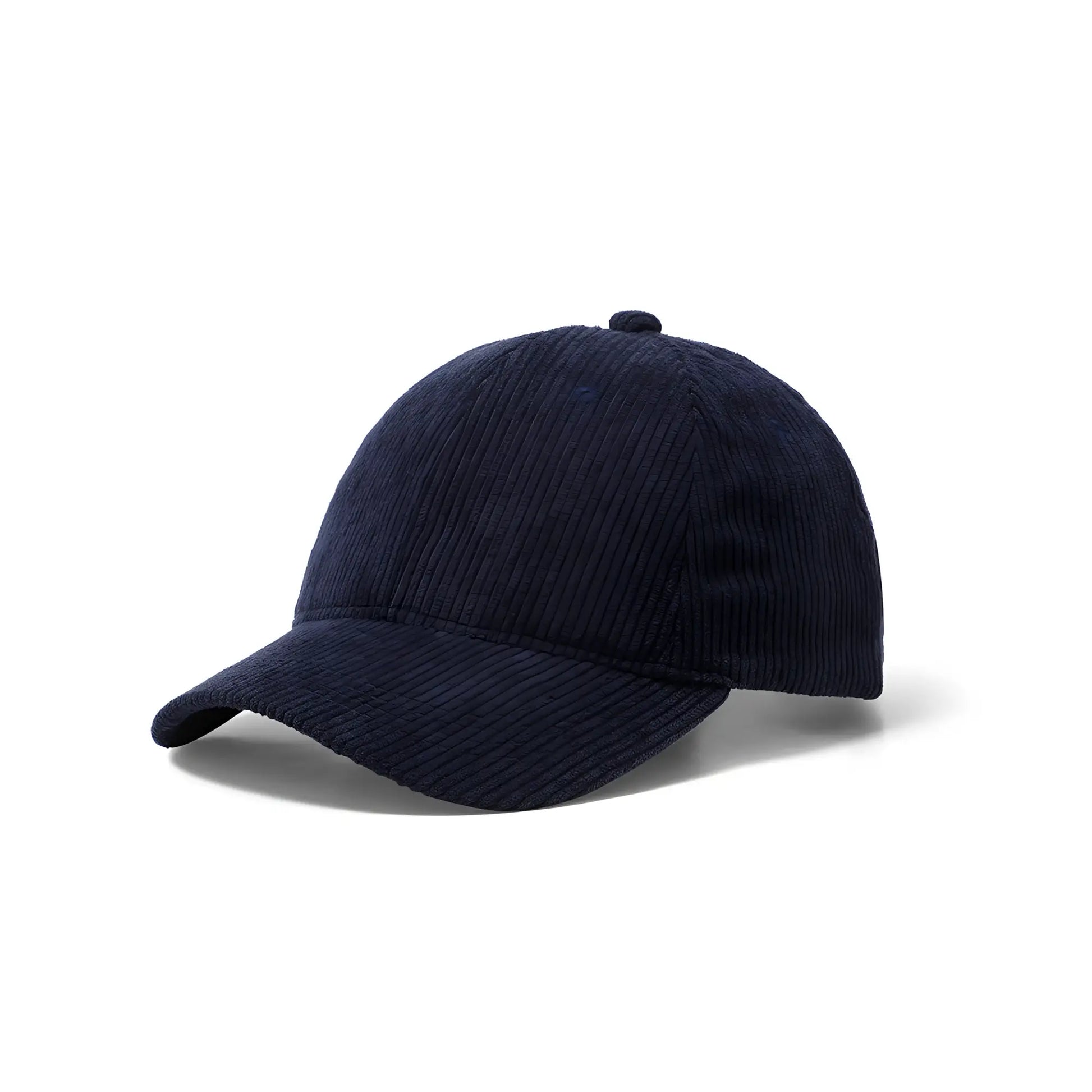 Dark navy corduroy baseball cap with structured crown and curved brim in a classic casual style