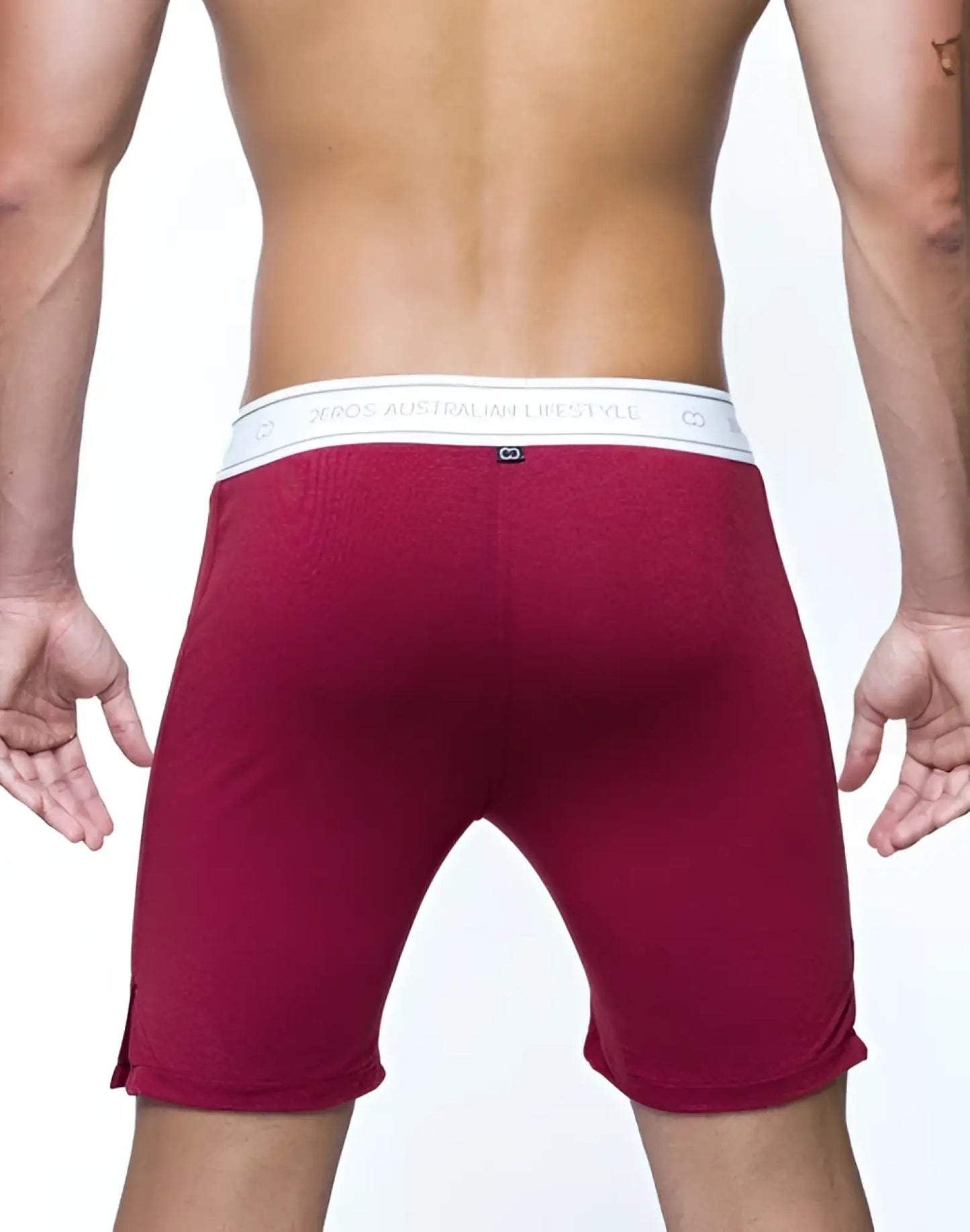 Red xboss australian liberty briefs in red with a white elastic waistband featuring the brand logo core series lounge short