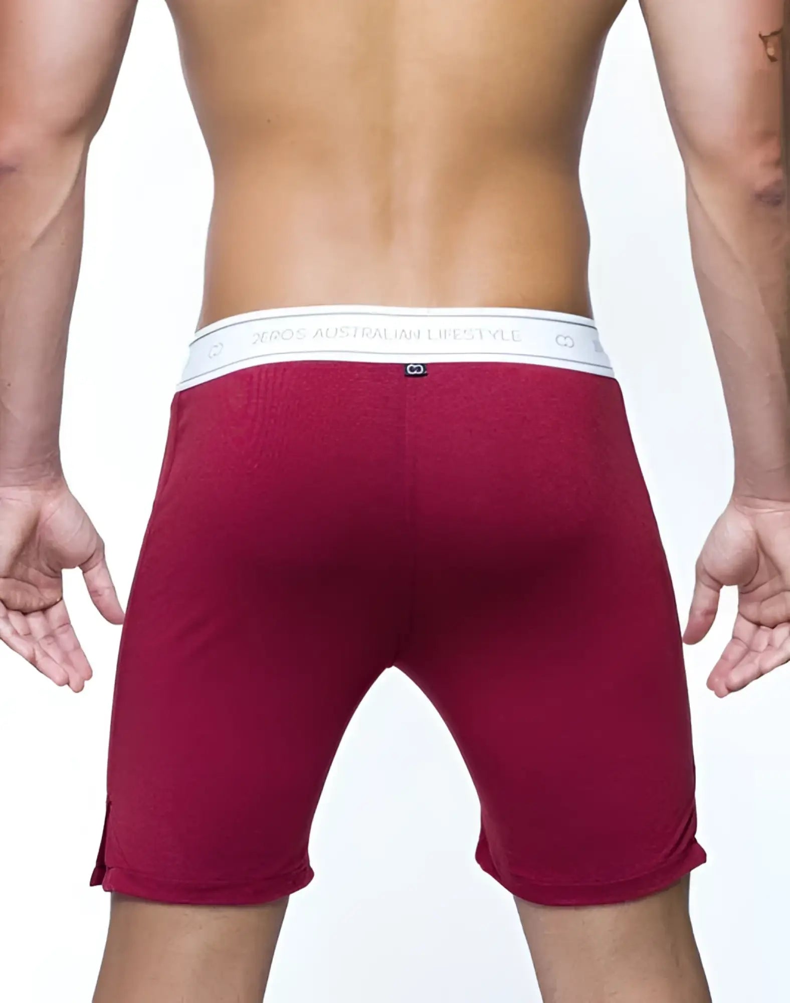 Red xboss australian liberty briefs in red with a white elastic waistband featuring the brand logo core series lounge short