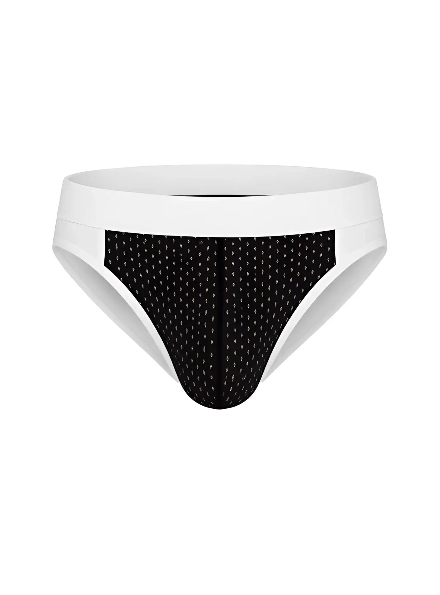 Cotton stretch bikini briefs in black and white pattern with a solid white waistband for comfortable wear
