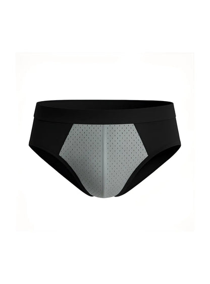 Black and gray cotton stretch athletic briefs with mesh panel design for breathability and comfort