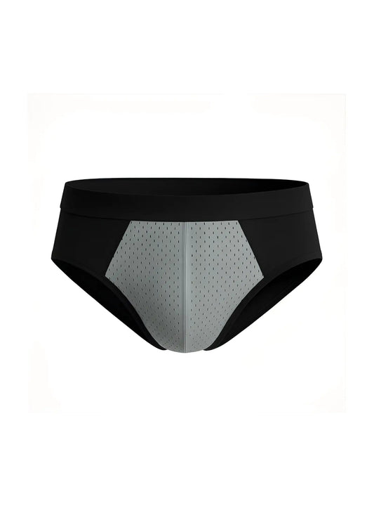 Black and gray cotton stretch athletic briefs with mesh panel design for breathability and comfort