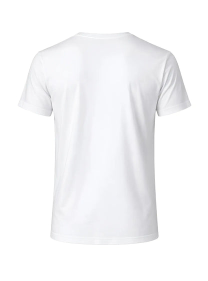 White cotton t-shirt with classic crew neck and short sleeves made of soft breathable material