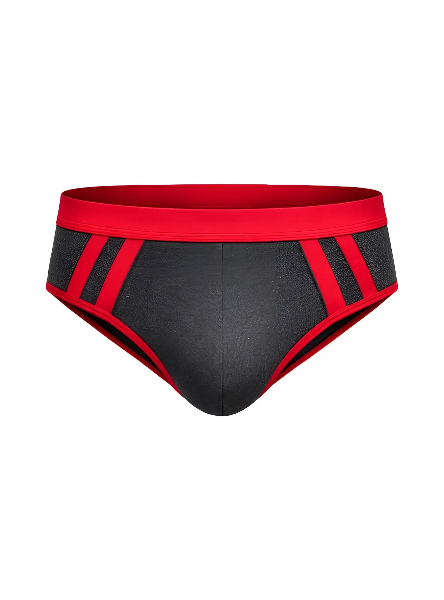 CottonFlex brief with red and black athletic design featuring a textured gray front panel and bold red diagonal stripes