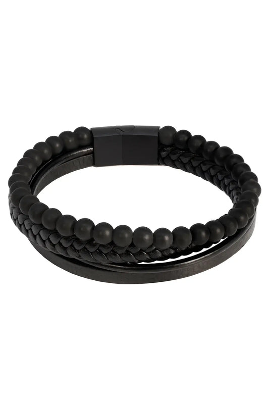 Black beaded leather bracelet with a sleek magnetic clasp from the Courant wrinkle bracelet collection