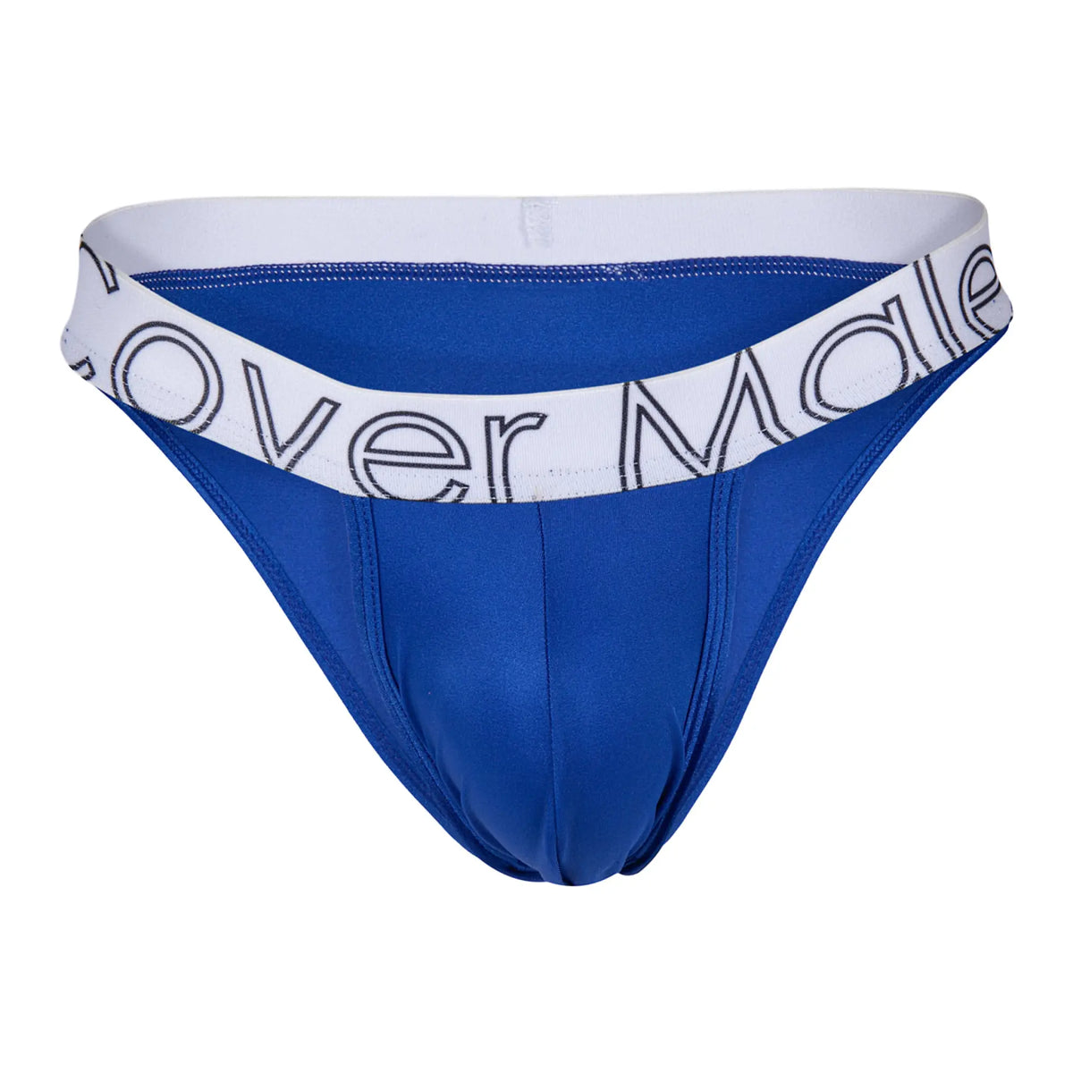 Cover male bikini for men cmi075 blue briefs with white waistband featuring over male logo in black outline