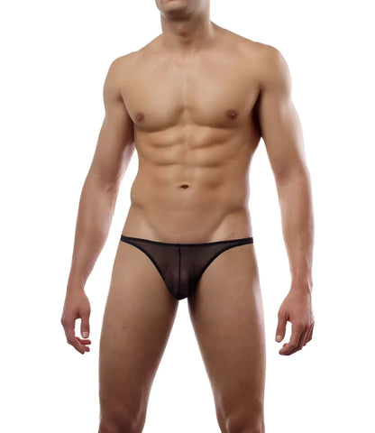 Cover male sheer black mesh brazilian bikini briefs size m showing front design and material details