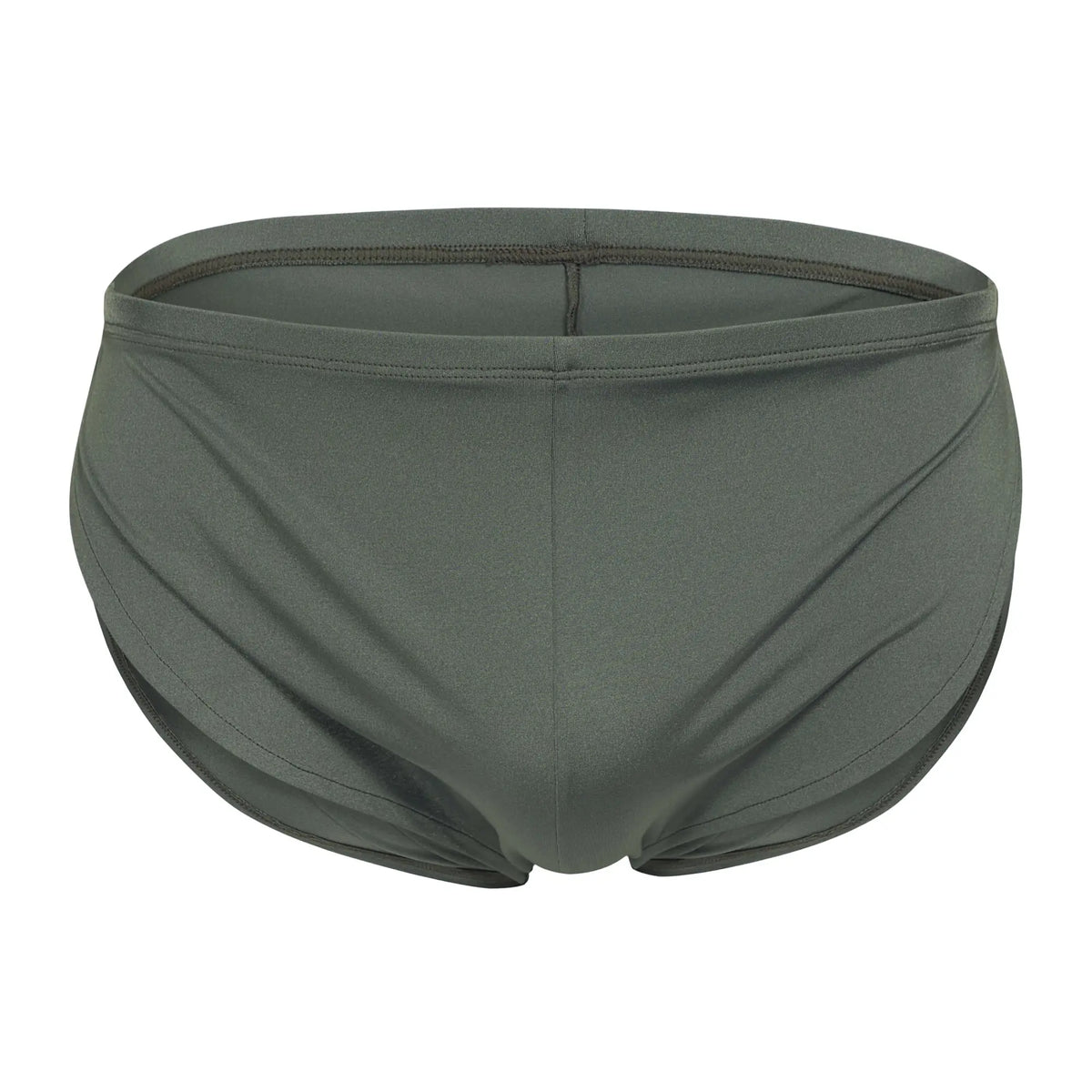 Dark olive green Cover Male CM109 boxer swim trunks with smooth stretchy fabric and a streamlined design