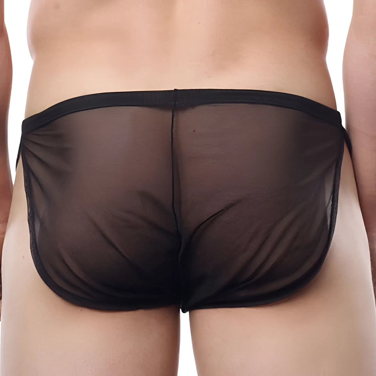 Cover male cm109 running short sheer black briefs with solid black elastic waistband in sheer mesh material