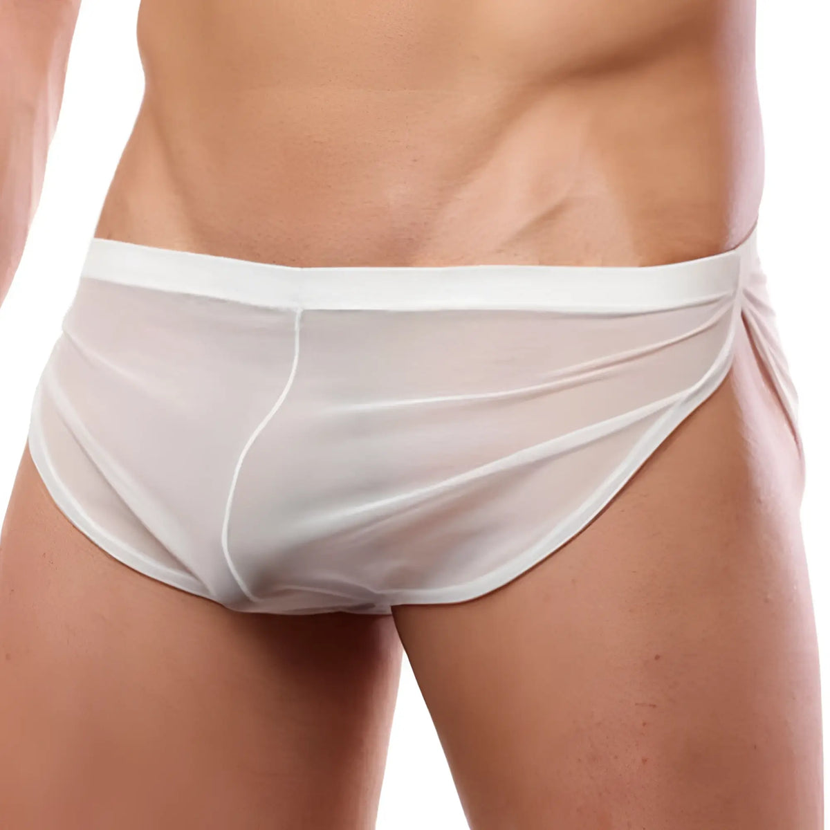 Cover male cm109 running short sheer white briefs with solid waistband made of sheer mesh fabric