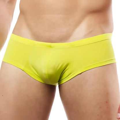 Bright yellow cover male CM113 bikini brief with smooth form-fitting fabric and snug waistband for men
