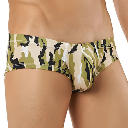 Cover male cm113 bikini brief menâ€™s briefs in green black and beige camouflage pattern with comfortable fabric
