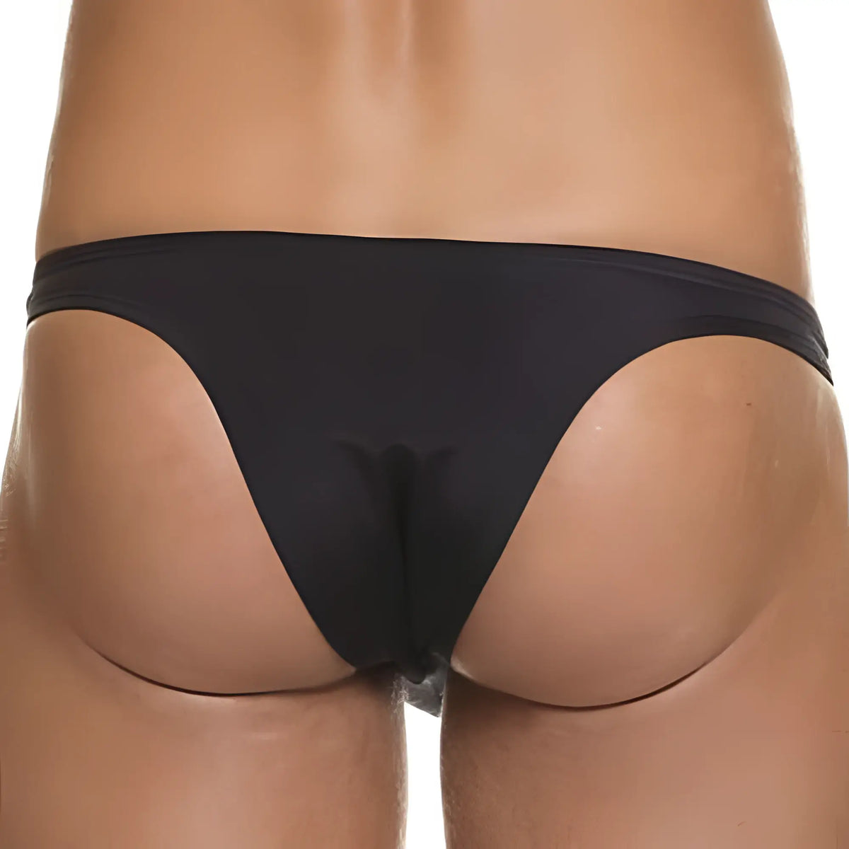 Black cover male cm201 bikini brief made of smooth stretchy fabric with narrow waistband and minimal coverage
