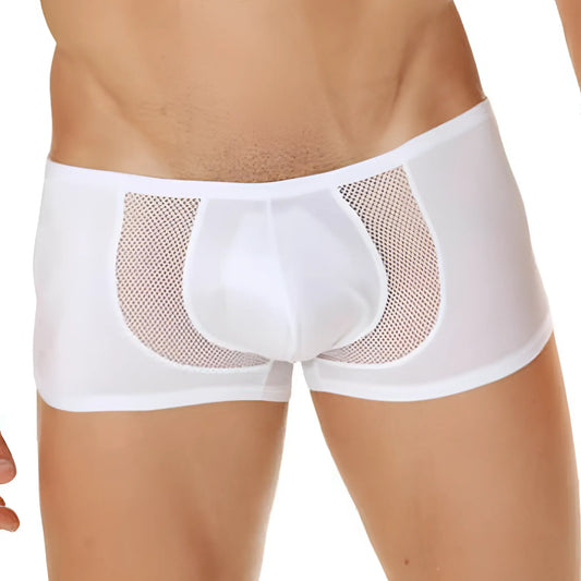 Cover Male CM206 boxer brief in white mesh with solid front panel and open-weave side panels for breathability