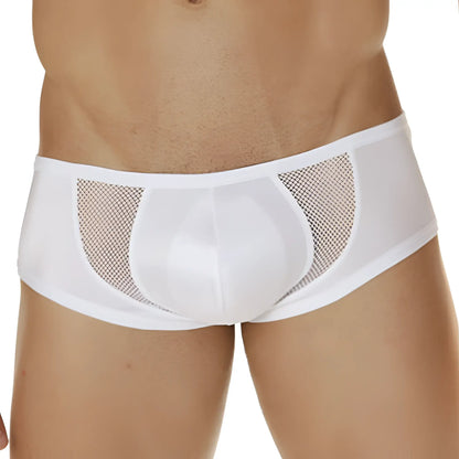 White cover male cm208 intimate briefs with smooth solid front panel and breathable mesh side panels