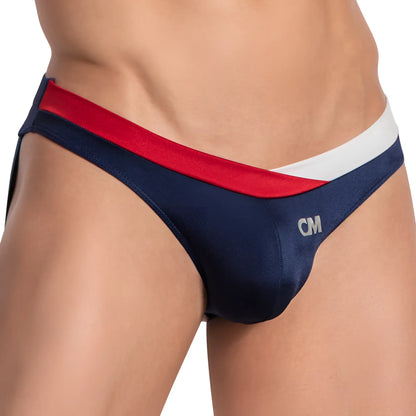 Navy blue Cover Male CME026 dual color band jockstrap briefs with red white striped waistband and embroidered cm logo