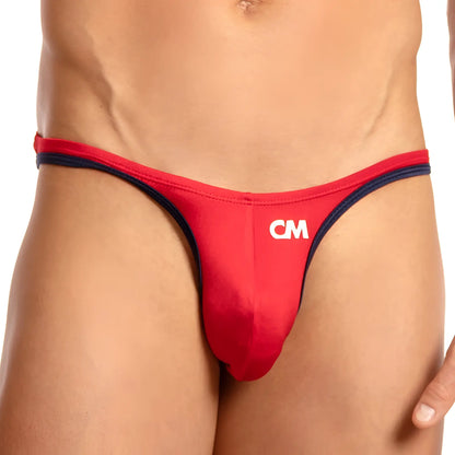 Cover Male CMI037 bikini brief thong in red and navy blue with sleek form fitting design for comfortable wear