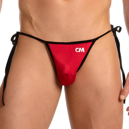 Cover male cmi040 bikini brief in red and black thong with white cm logo on the front for comfortable wear