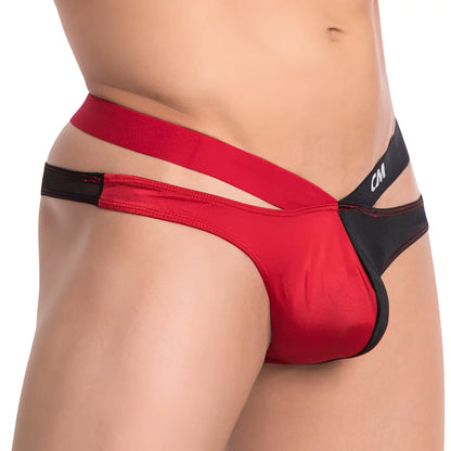 Red and black Cover Male CMI046 brief thong with cut-out design in stretchy fabric for men